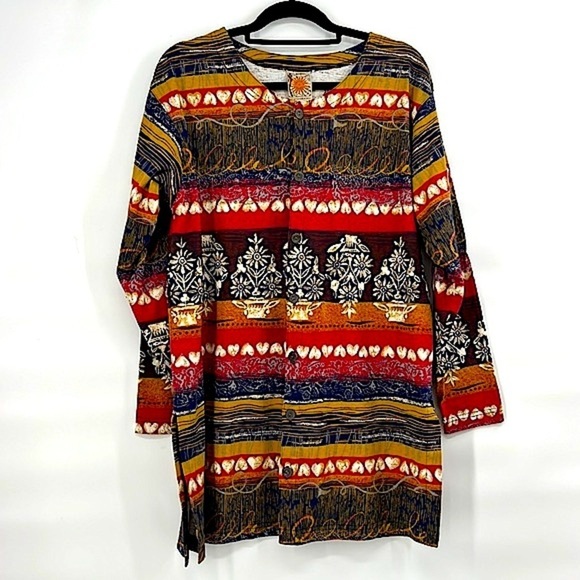 Vintage Chicos 10 years boho cardigan yellow red floral heart size medium - Picture 1 of 7